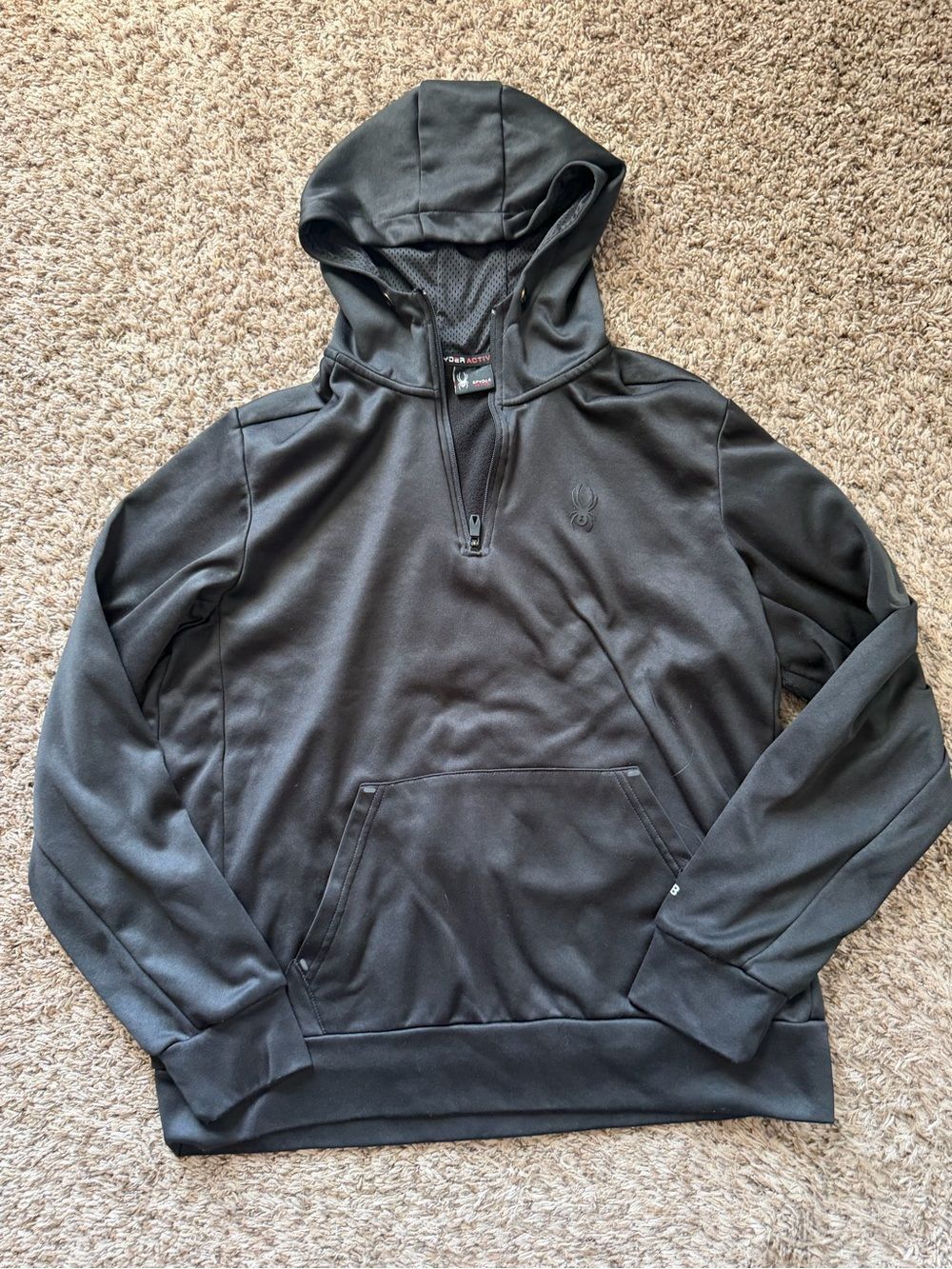 Spyder Active Black 1/4 Zip Performance Hoodie ProWEB L